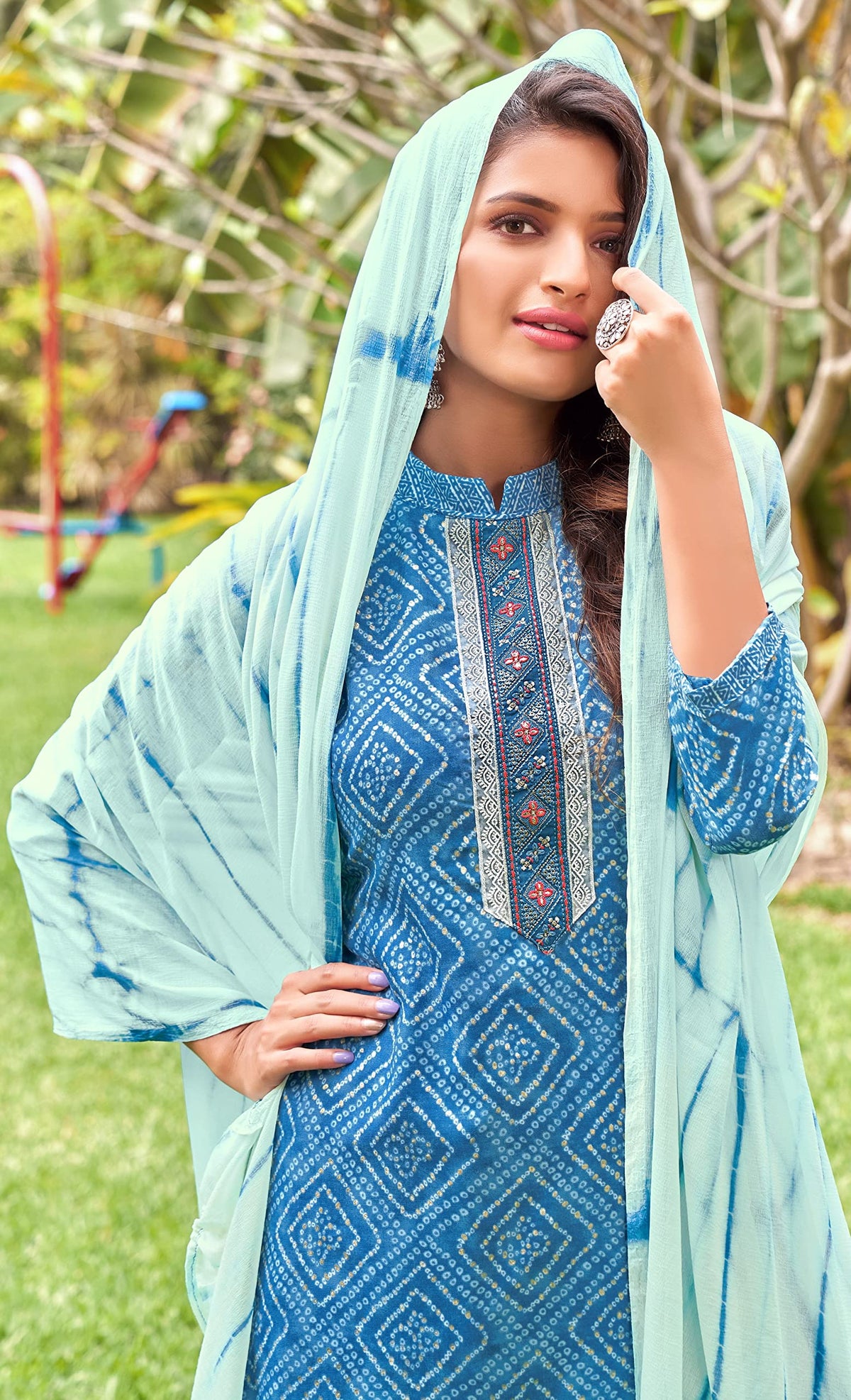 DRAVINAM Trends Women's Cotton Print Unstitched Suit Set (Grey)