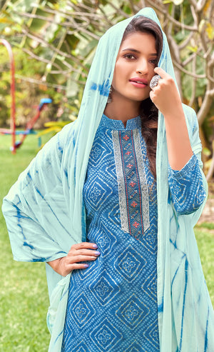 DRAVINAM Trends Women's Cotton Print Unstitched Suit Set (Grey)