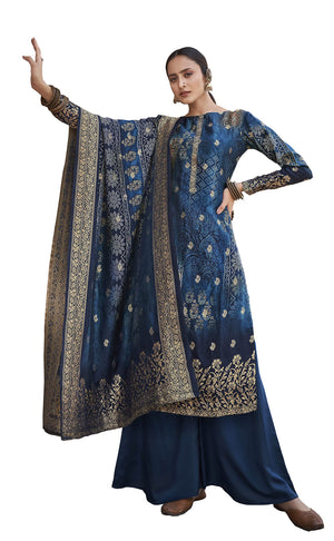 DRAVINAM Trends Women's Pure Banarasi Dola Jacquard Silk Embroidered Unstitched Pakistani Salwar Suit Dress Material with Chinon Silk Embroidered heavy dupatta (With Inner) (Free size) (