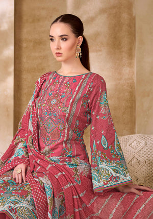 DRAVINAM Trends Unstitched Pakistani Embroidered Pure Cambric Cotton Salwar Suit Dress Materials with Cotton Dupatta
