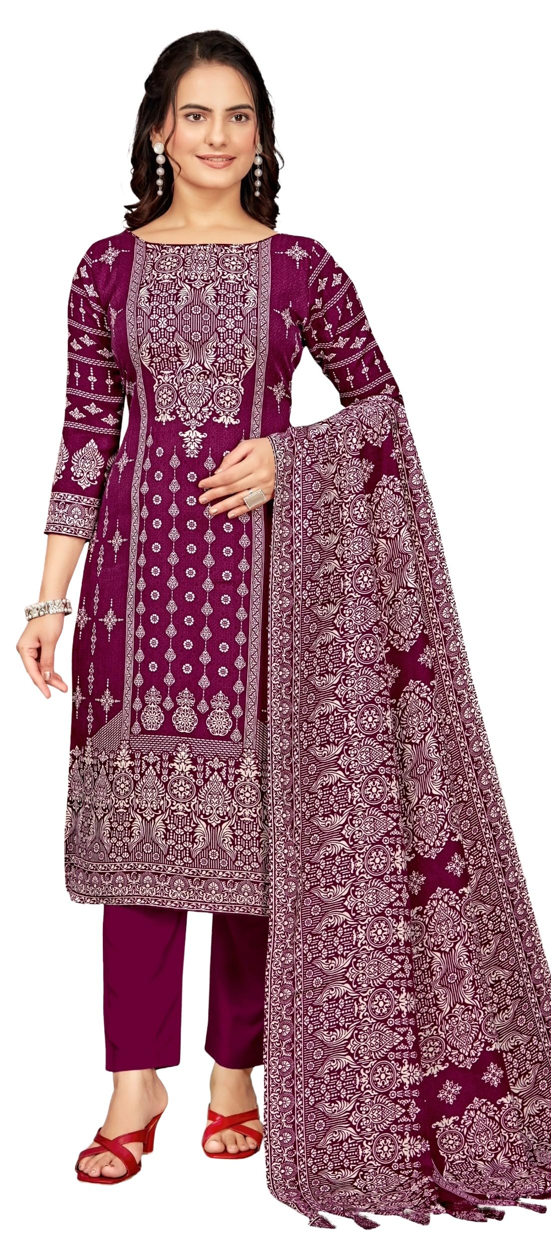 DRAVINAM Trends Women's Unstitched Winter Wear Digital Printed Heavy Woolen Pashmina Salwar Suit Dress Material with Printed Shawl Dupatta