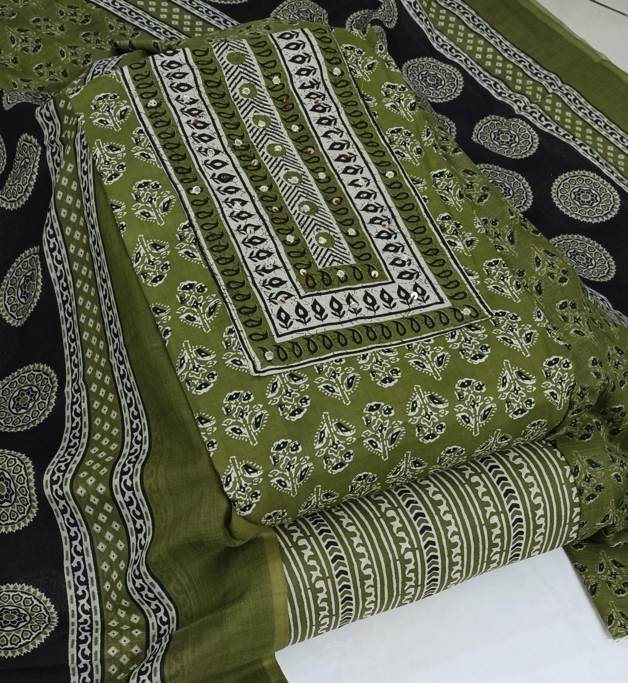 DRAVINAM Trends Women's Cambric Cotton Dress Material | Unstitch Printed Suit Set with Cotton Dupatta