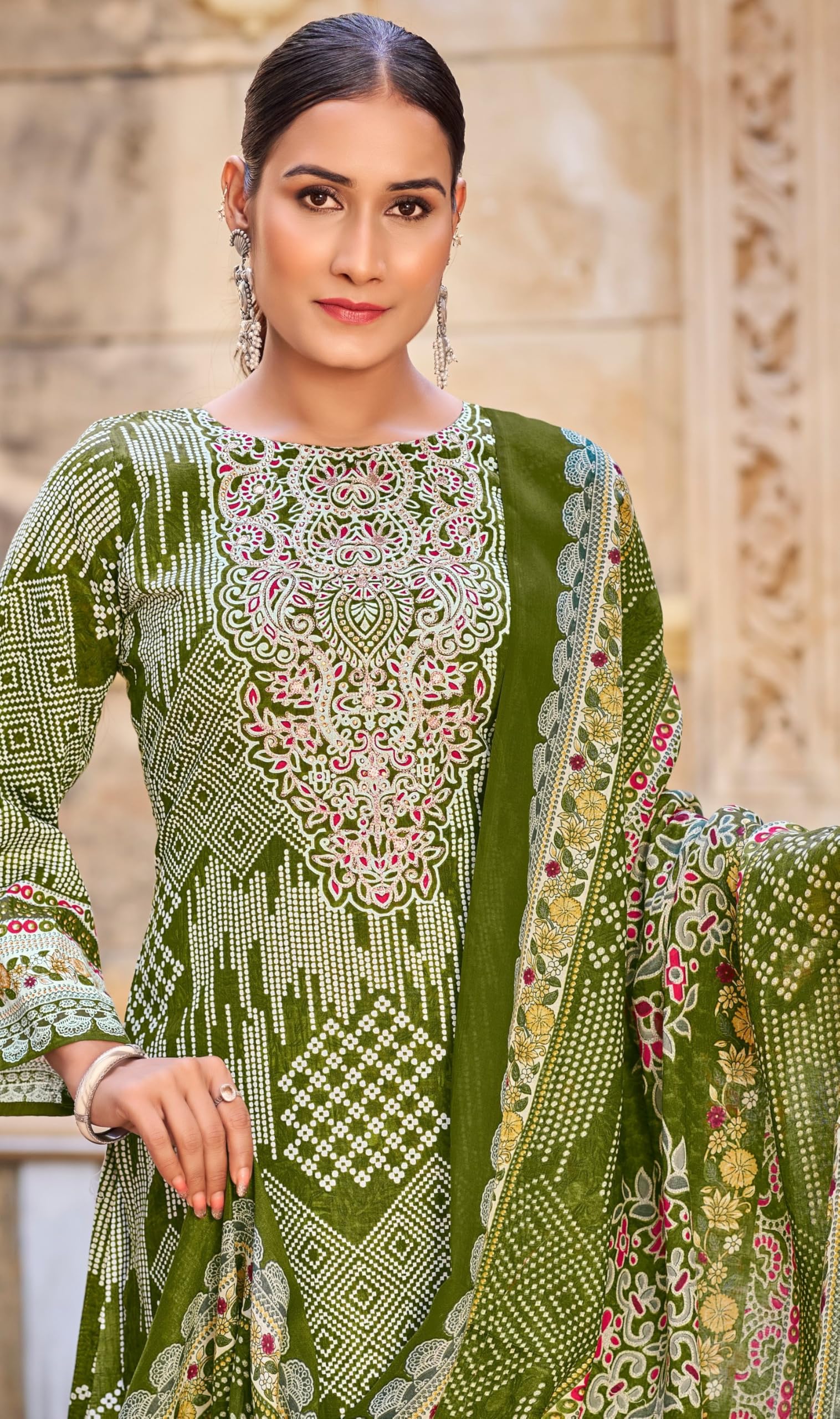 DRAVINAM Trends Women's Unstitched Salwar Suit Dress Material - Cotton Digital Printed Organza Embroidered Kameez II Unstitch Bottoms II Cotton Dupatta