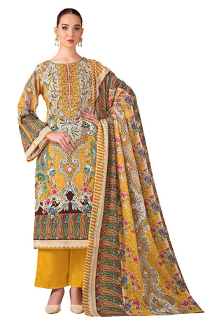 DRAVINAM Trends Unstitched Pakistani Embroidered Pure Cambric Cotton Salwar Suit Dress Materials with Cotton Dupatta
