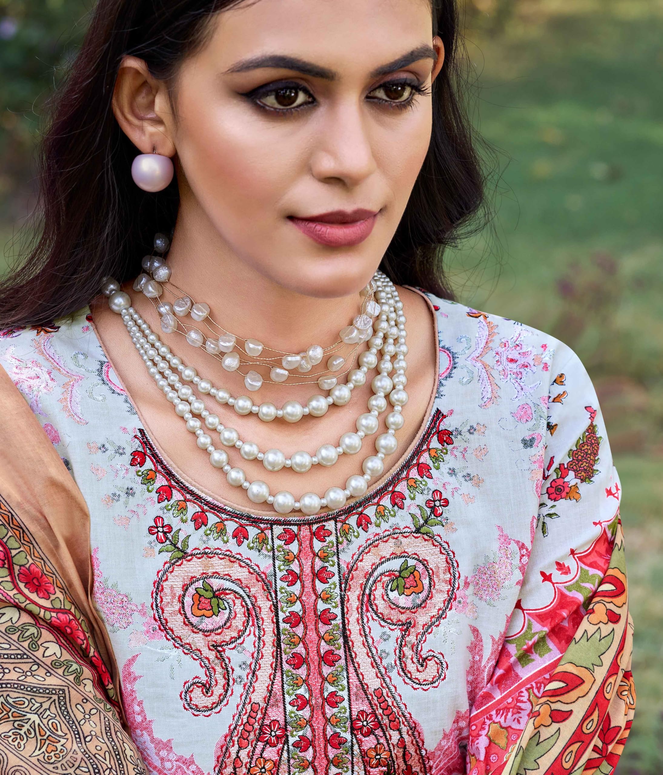 DRAVINAM Trends Unstitched Suit Material Karachi Lawn Cotton Pakistani Digital Printed Embroidered Kameez with Unstitched Bottoms and Cotton Dupatta