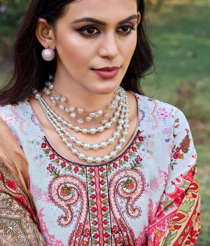 DRAVINAM Trends Unstitched Suit Material Karachi Lawn Cotton Pakistani Digital Printed Embroidered Kameez with Unstitched Bottoms and Cotton Dupatta