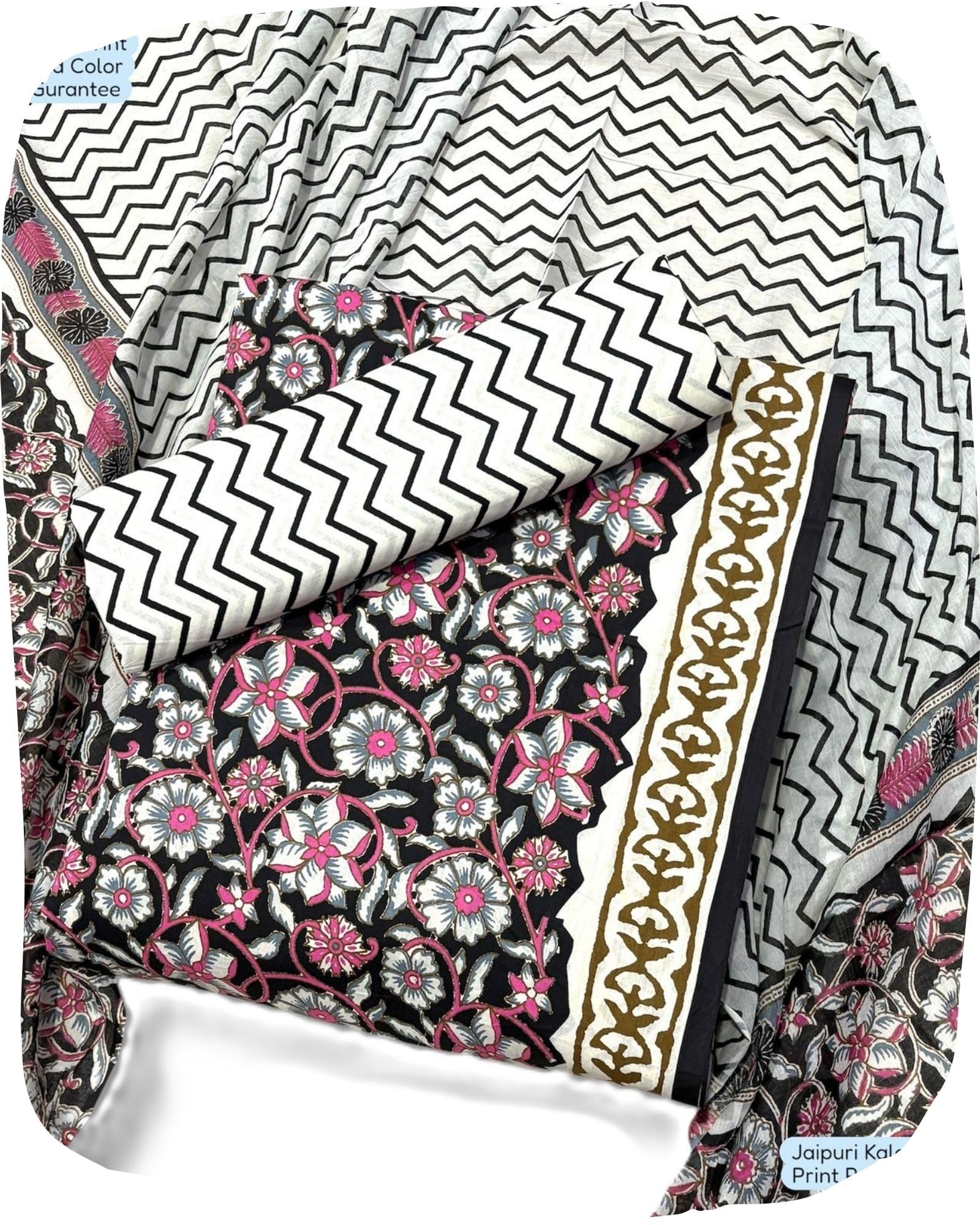 DRAVINAM Trends Unstitched Jaipuri Handmade Traditional Kalamkari Print Soft Cotton Dress Material with Cotton Dupatta
