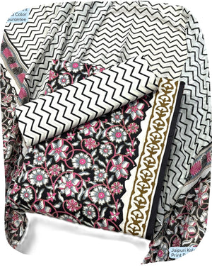 DRAVINAM Trends Unstitched Jaipuri Handmade Traditional Kalamkari Print Soft Cotton Dress Material with Cotton Dupatta