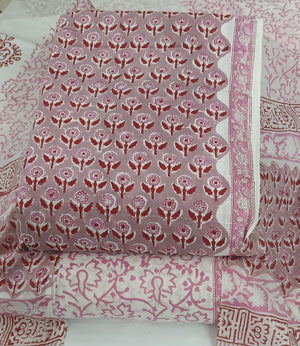 DRAVINAM Trends Hand Block Print Jaipuri Cambric Unstitched Cotton Suit Dress Material for Women with Mulmul Cotton Hand Printed Dupatta