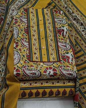 DRAVINAM Trends Women's Cambric Cotton Dress Material | Unstitch Kalamkari Printed Suit Set with Cotton Dupatta