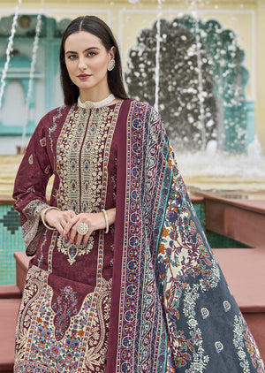 DRAVINAM Trends Women's Unstitched Pakistani Print Embroidered Cotton Salwar Suit Dress Materials with Cotton Printed Dupatta