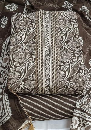 DRAVINAM Trends Women's Jaipuri Printed Embroidered and Hand Work Premium Cambric Cotton Unstitched Salwar Suit Dress Material with Mulmul Cotton Dupatta