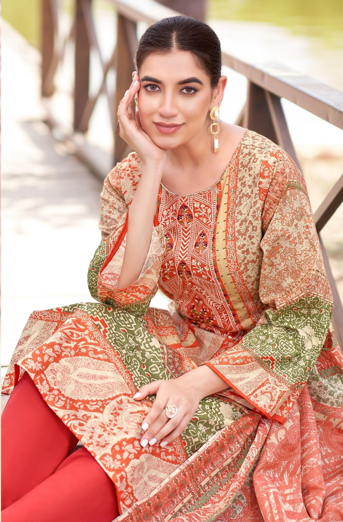 DRAVINAM Trends Women's Unstitched Salwar Suit Dress Material - Cotton Digital Printed Organza Embroidered Kameez II Unstitch Bottoms II Cotton Dupatta