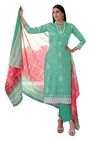 DRAVINAM Trends Women's Printed Unstitched Pure Cotton Kurti Palazzo Pants Set Material with Dupatta