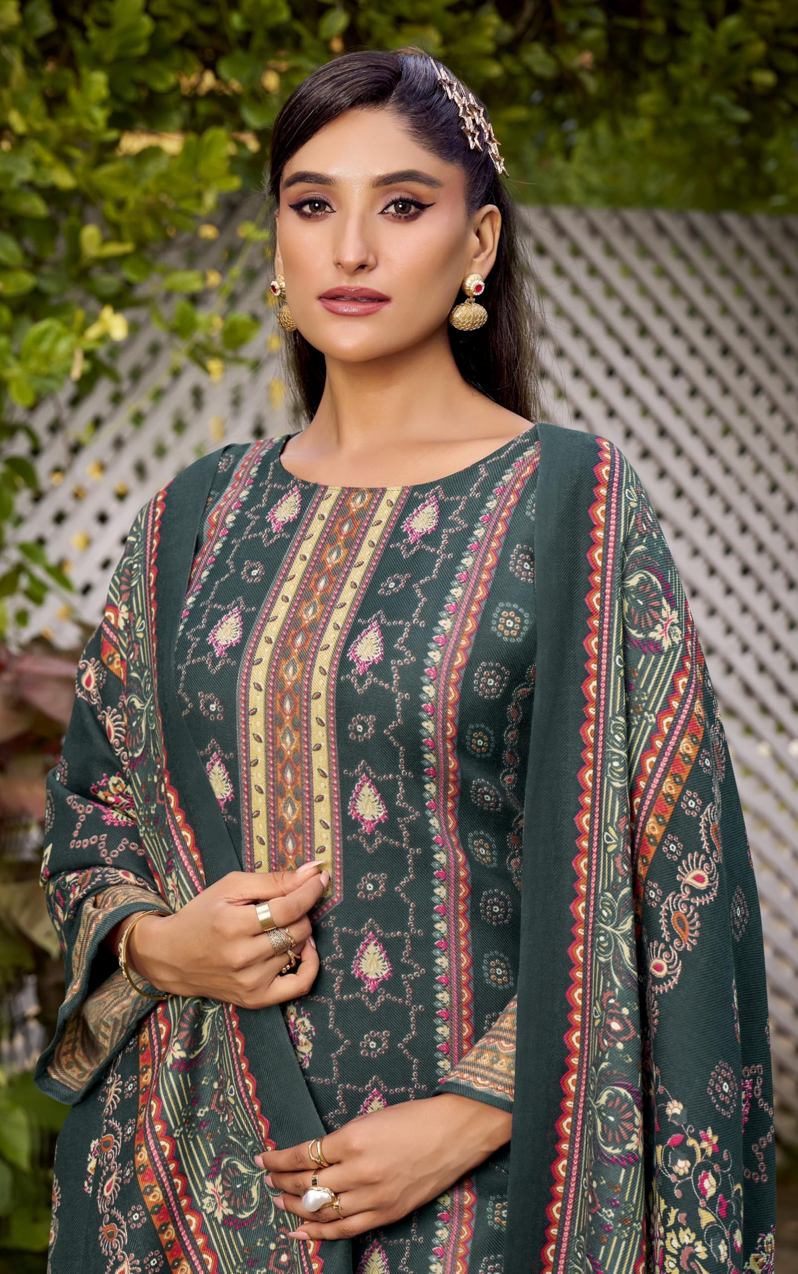 DRAVINAM Trends Women's Winter wear unstitched Printed Woollen Pashmina Salwar Suit Dress Material with Pashmina Printed Shawl Dupatta