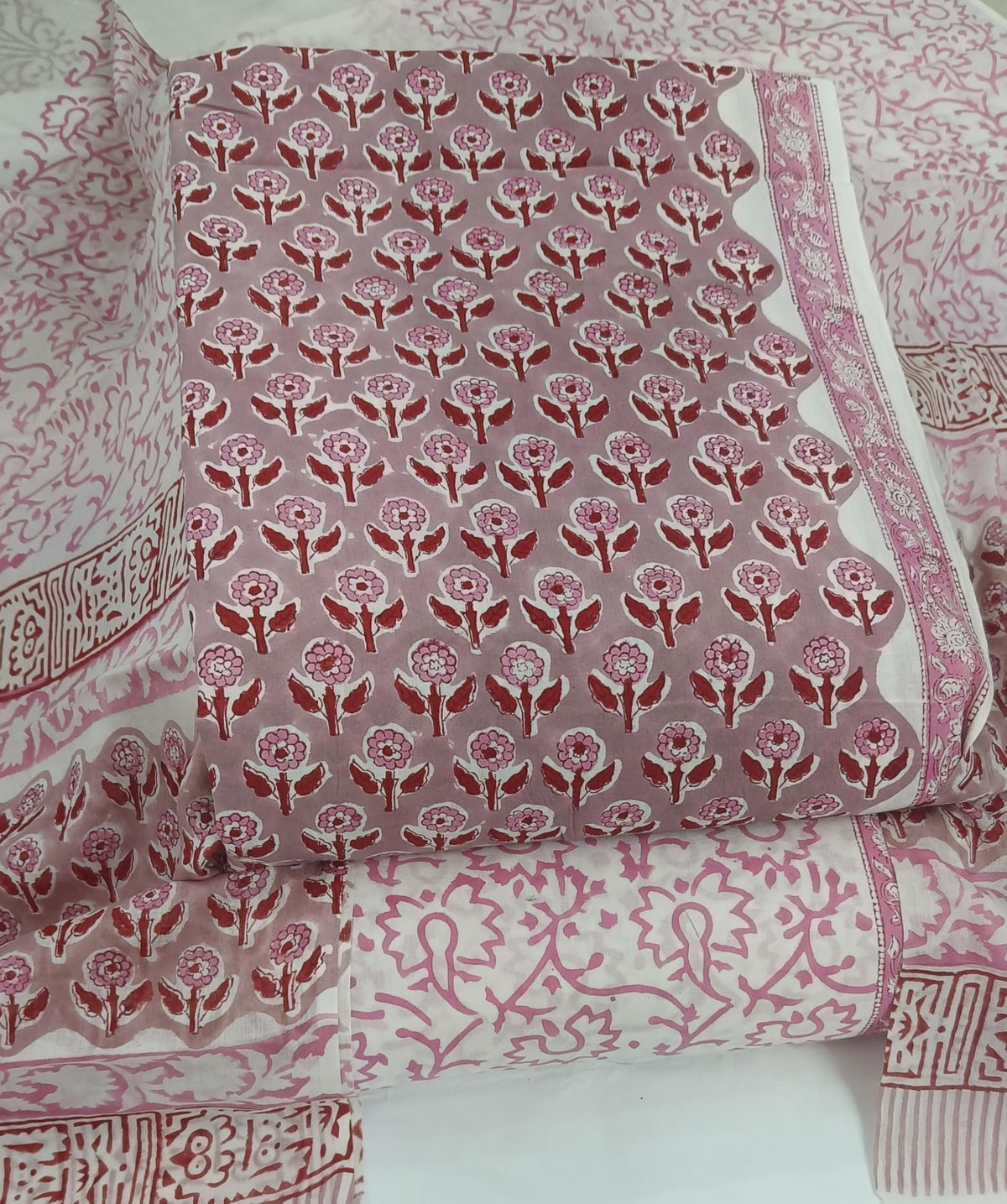 DRAVINAM Trends Hand Block Print Jaipuri Cambric Unstitched Cotton Suit Dress Material for Women with Mulmul Cotton Hand Printed Dupatta