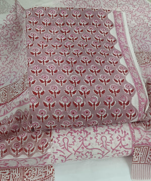 DRAVINAM Trends Hand Block Print Jaipuri Cambric Unstitched Cotton Suit Dress Material for Women with Mulmul Cotton Hand Printed Dupatta