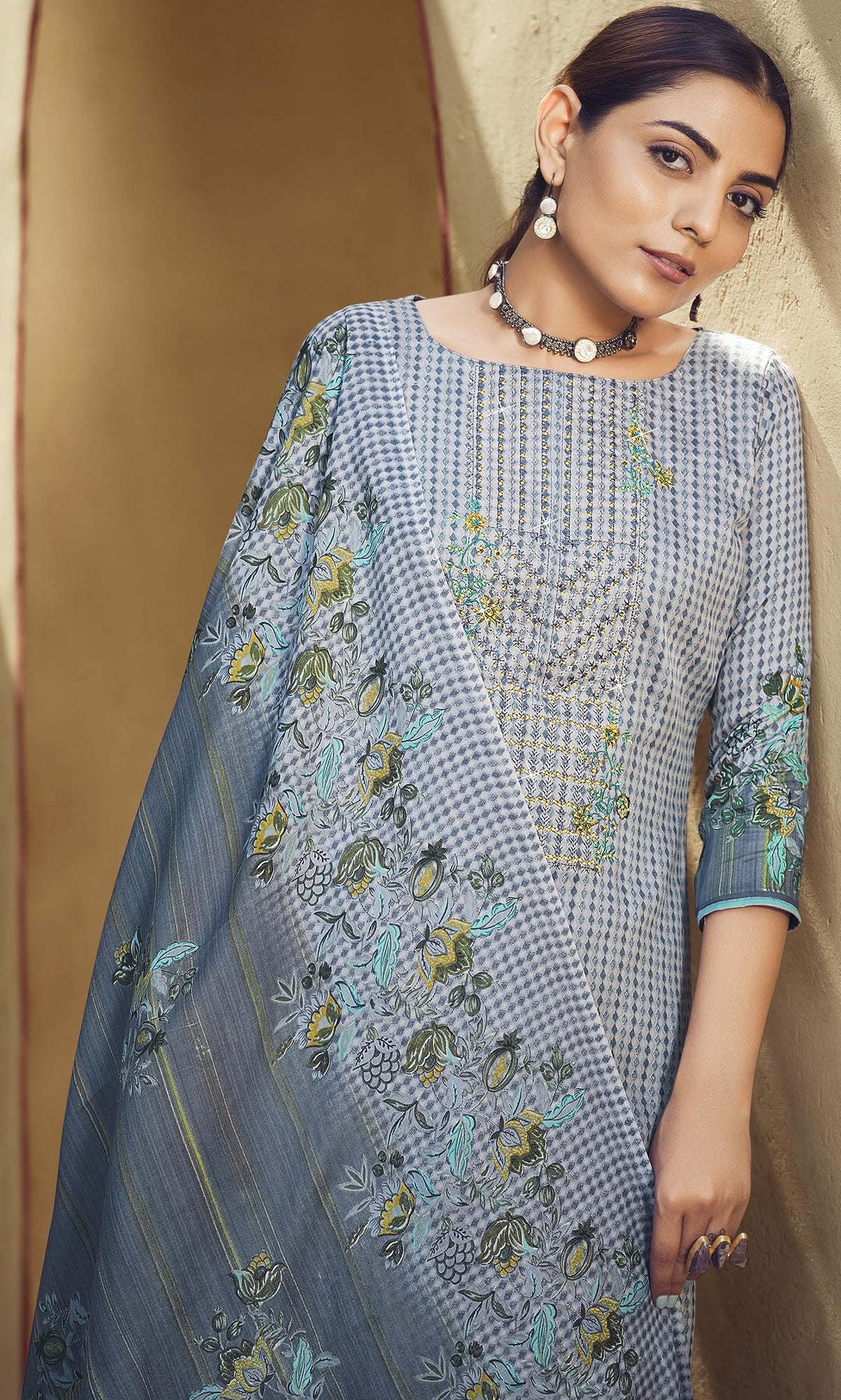 DRAVINAM Trends Women Unstitched Pakistani Print Embroidered Cotton Salwar Suit Dress Materials With Cotton Dupatta