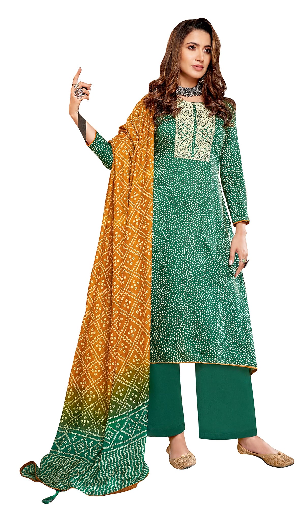 DRAVINAM Trends Unstitched Women Salwar Suit set (Green)