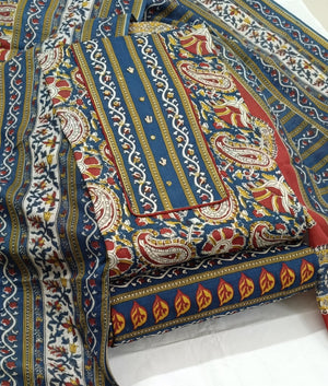 DRAVINAM Trends Women's Cambric Cotton Dress Material | Unstitch Kalamkari Printed Suit Set with Cotton Dupatta