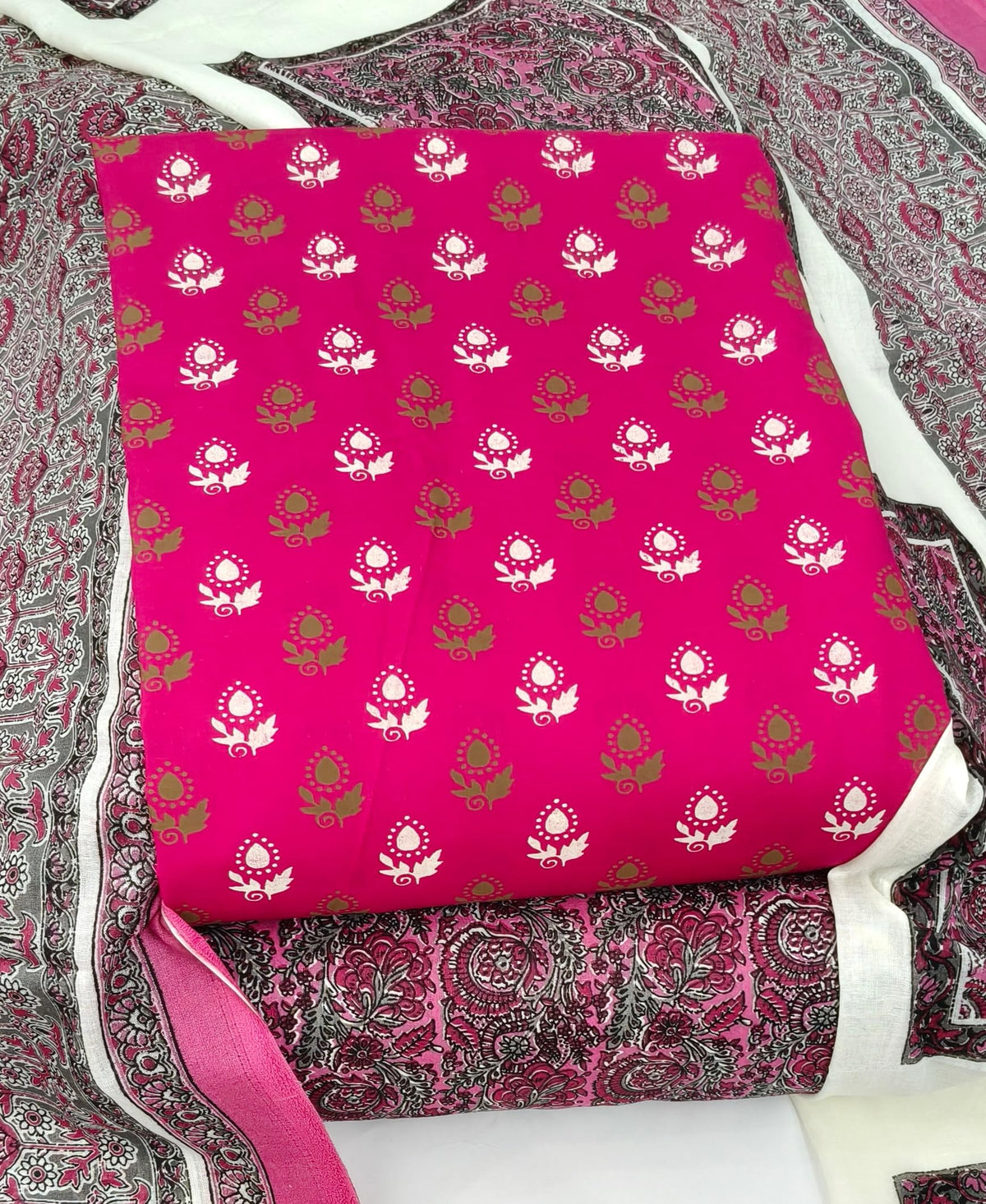 DRAVINAM Trends Women's Ethnic Pure Cotton Jaipuri Printed Unstitched Salwar Suit Dress Material with Dupatta