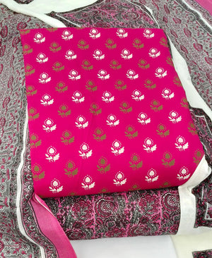 DRAVINAM Trends Women's Ethnic Pure Cotton Jaipuri Printed Unstitched Salwar Suit Dress Material with Dupatta