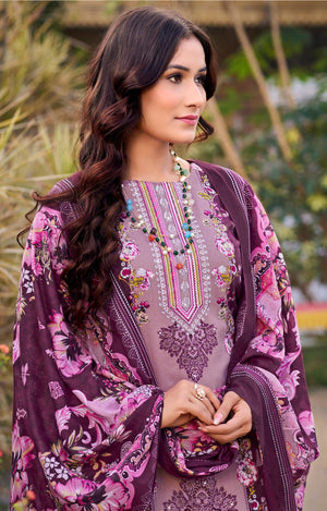 DRAVINAM Trends Women's Unstitched Jam Cotton Hand Embroidered Suit Material - Pure Jam Cotton Printed Hand Embroidered Kameez II Cotton Bottoms II Cotton Malmal Printed Dupatta