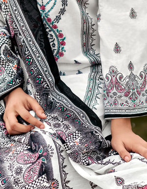 DRAVINAM Trends Women's Pakistani Print Embroidered Unstitcehd Pure Cambric Cotton Salwar Suit Dress Materials with Pure Cotton Printed Dupatta