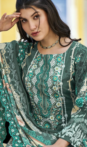 DRAVINAM Trends Women's Unstitched Pakistani Digital Print Embroidered Pure Cotton Salwar Suit Dress Materials with Cotton Embroidered Cutwork Dupatta