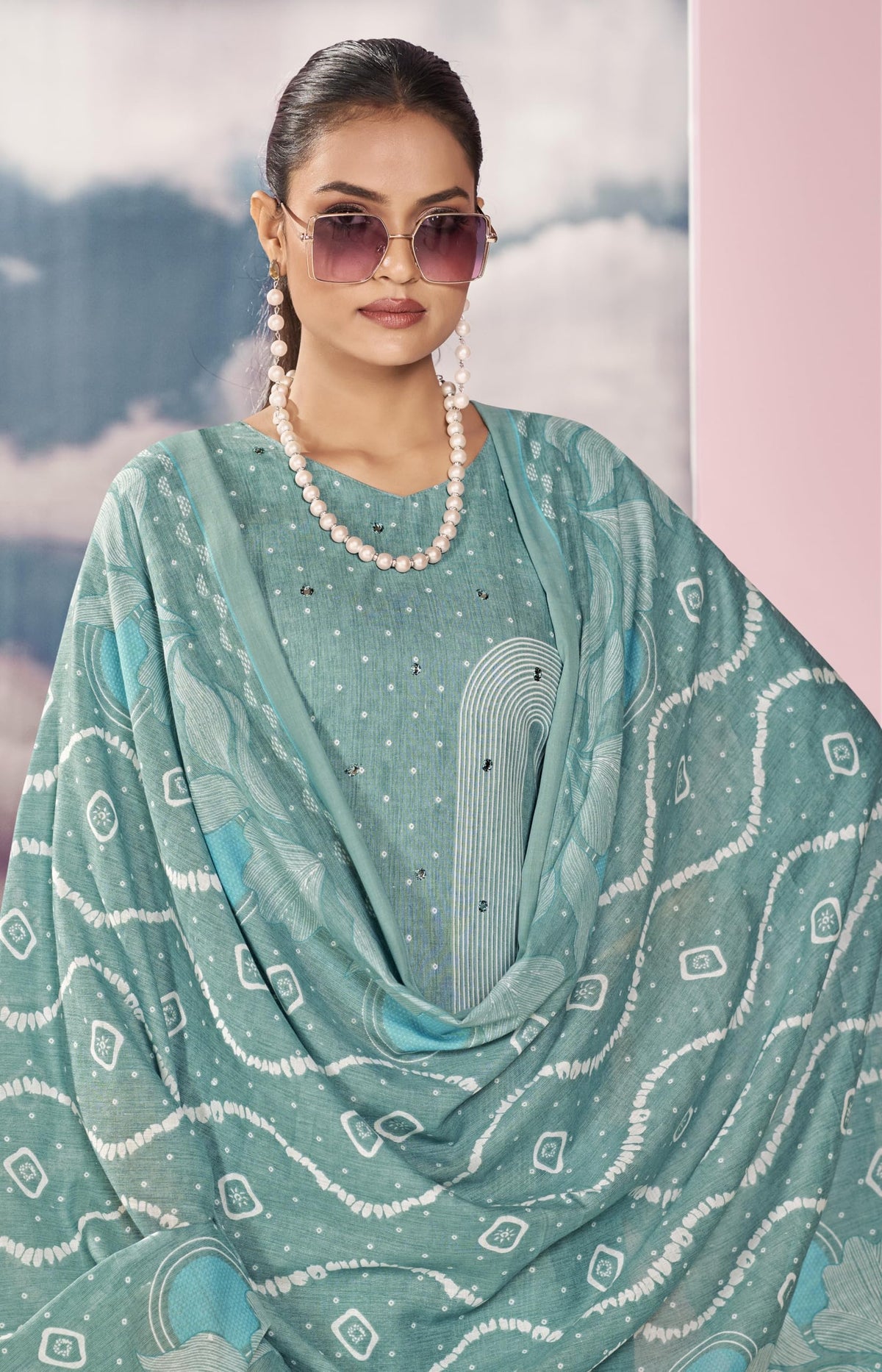 DRAVINAM Trends Women's Unstitched Salwar Suit Dress Material - Cotton Digital Printed Organza Embroidered Kameez II Unstitch Bottoms II Cotton Dupatta