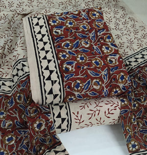 DRAVINAM Trends Women's Jaipuri Pure Cotton Handmade Floral Block Bagh Print Unstitched Dress Material Set with Dupatta (Top, Bottom, and Dupatta Fabric)