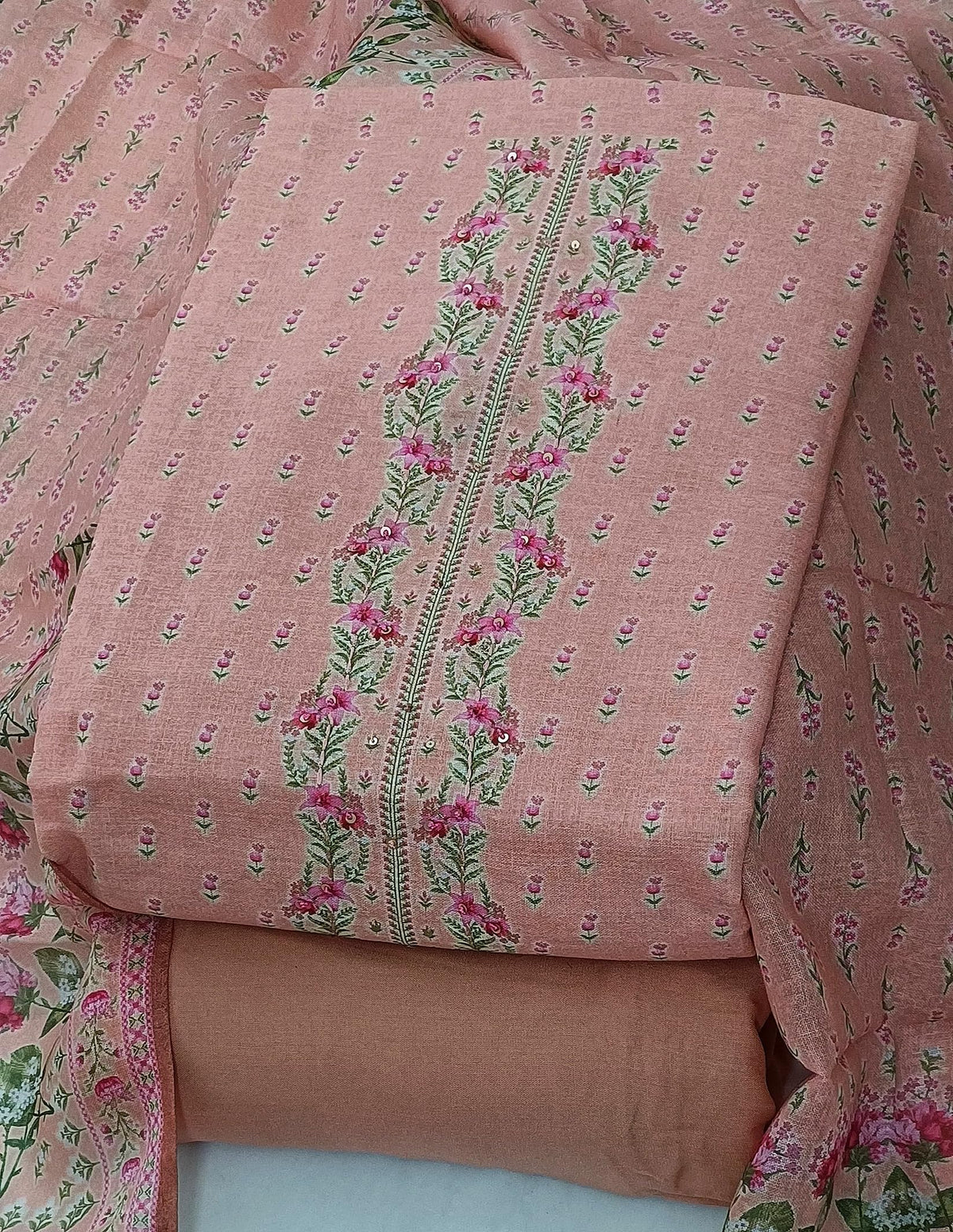 DRAVINAM Trends Women's Premium Pure Linen Floral Printed Unstitched Salwar Suit Dress Material with Dupatta