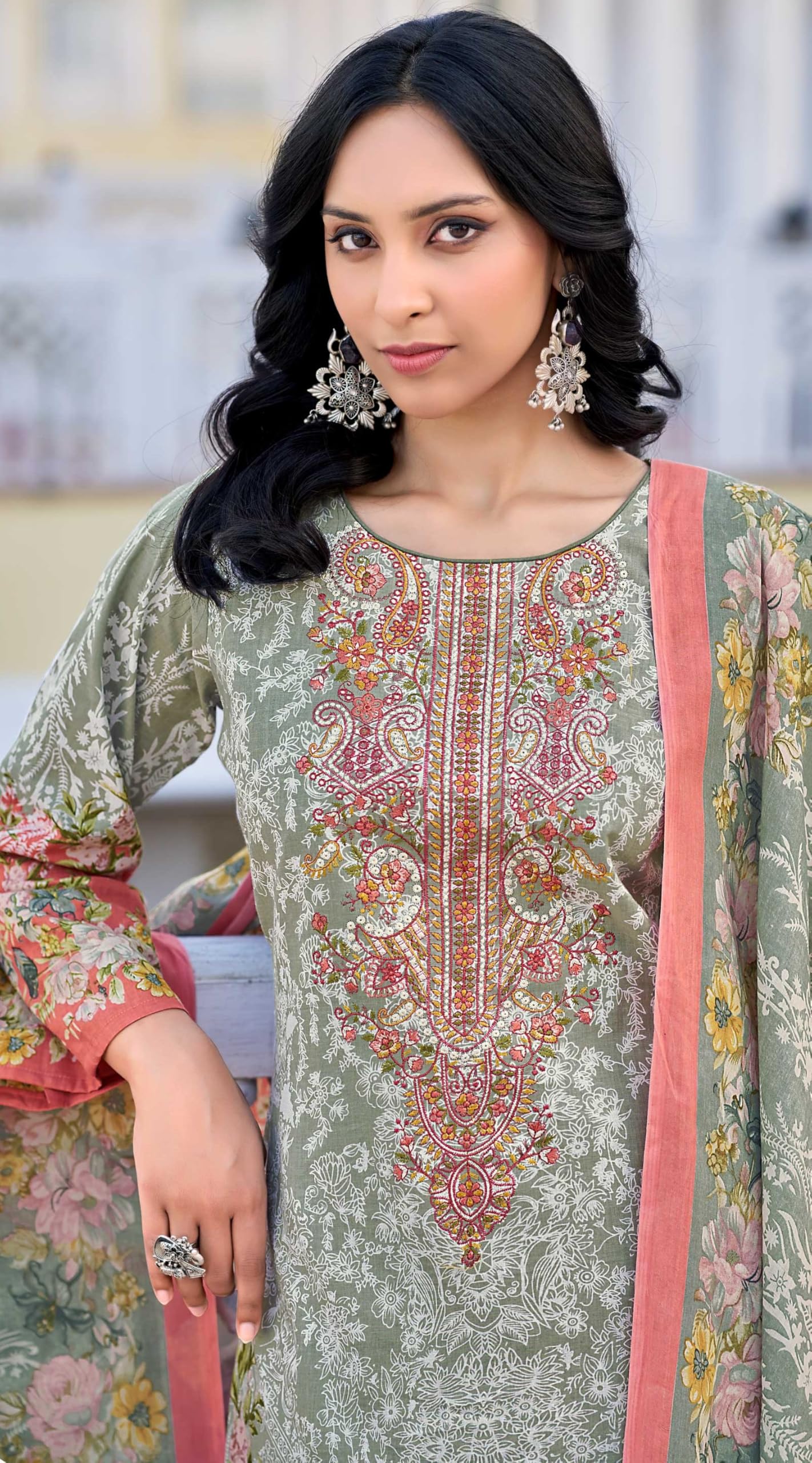 DRAVINAM Trends Kurti 2.50 mtrs, PURE COTTON DYED (2.7 m),PURE LAWN MULMUL DIGITAL PRINT VOIL DUP (2.25|Black