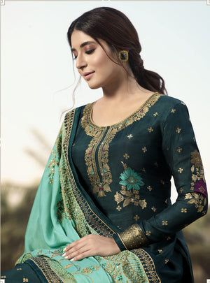 DRAVINAM Trends Women's Pure Dola Meenakari Jacquard Hand work Pakistani Suit with Pure Georgette Embroidered Dupatta
