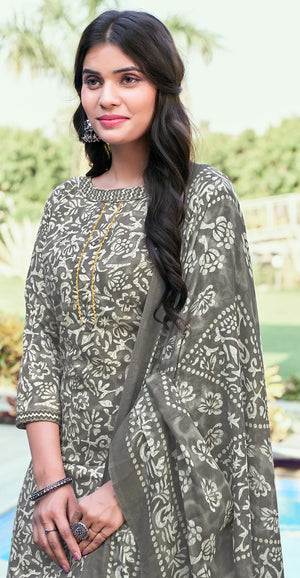 DRAVINAM Trends Women's Pure Cotton Batik Printed Unstitiched Salwar Suit Dress Material with Cotton Printed Dupatta (Grey)