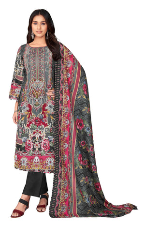 DRAVINAM Trends Lawn Cotton Pakistani Embroidered Suit Dress Material with Unstitched Bottoms and Cotton Dupatta