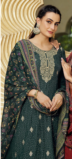 DRAVINAM Trends Women's Pure Jacquard heavy sequence work Pakistani salwar suit material with pure georgette digital printed and embroidered heavy dupatta (Wine)