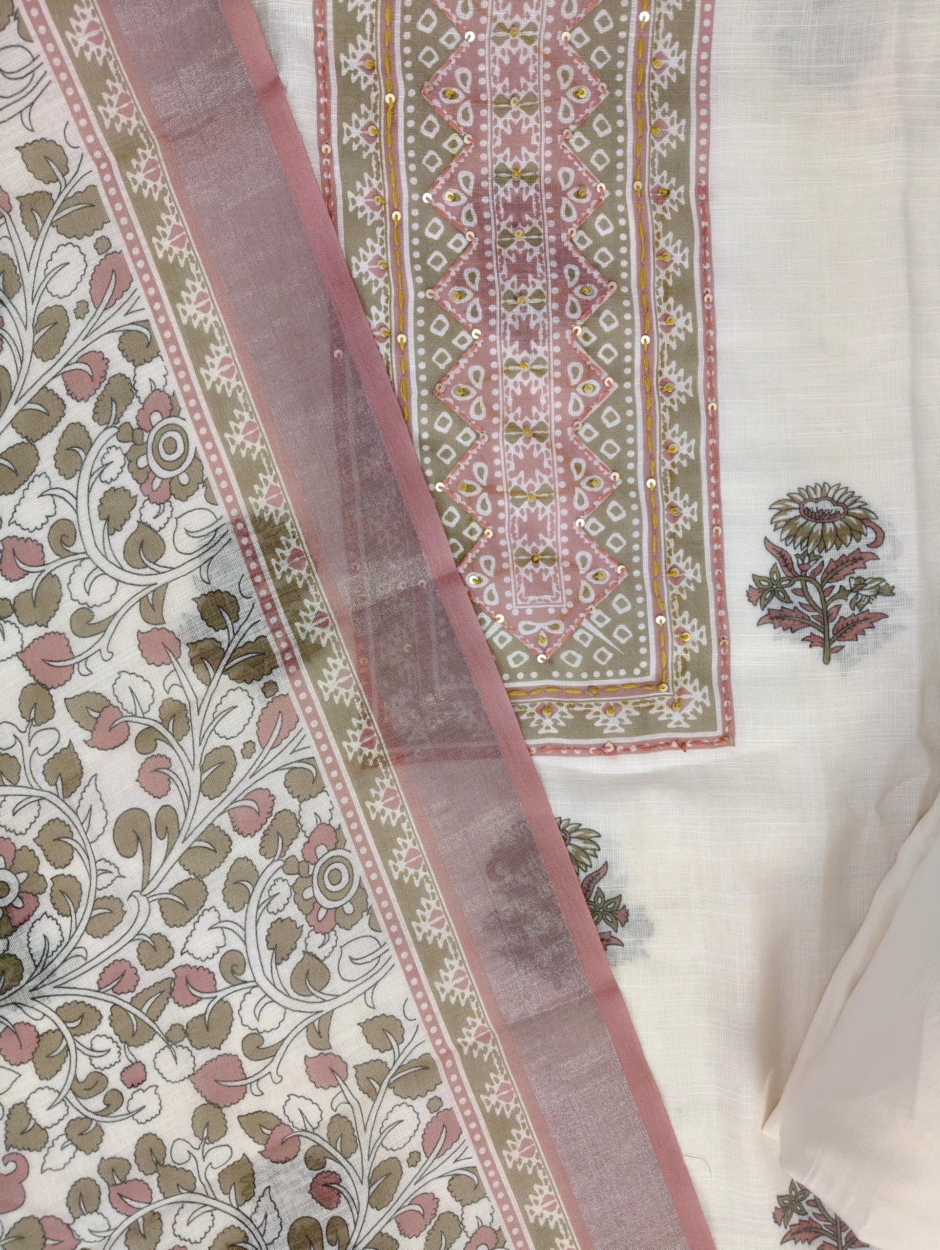DRAVINAM Trends Women's Premium Pure Linen Floral Printed Unstitched Salwar Suit Dress Material with Dupatta