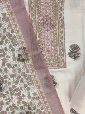 DRAVINAM Trends Women's Premium Pure Linen Floral Printed Unstitched Salwar Suit Dress Material with Dupatta