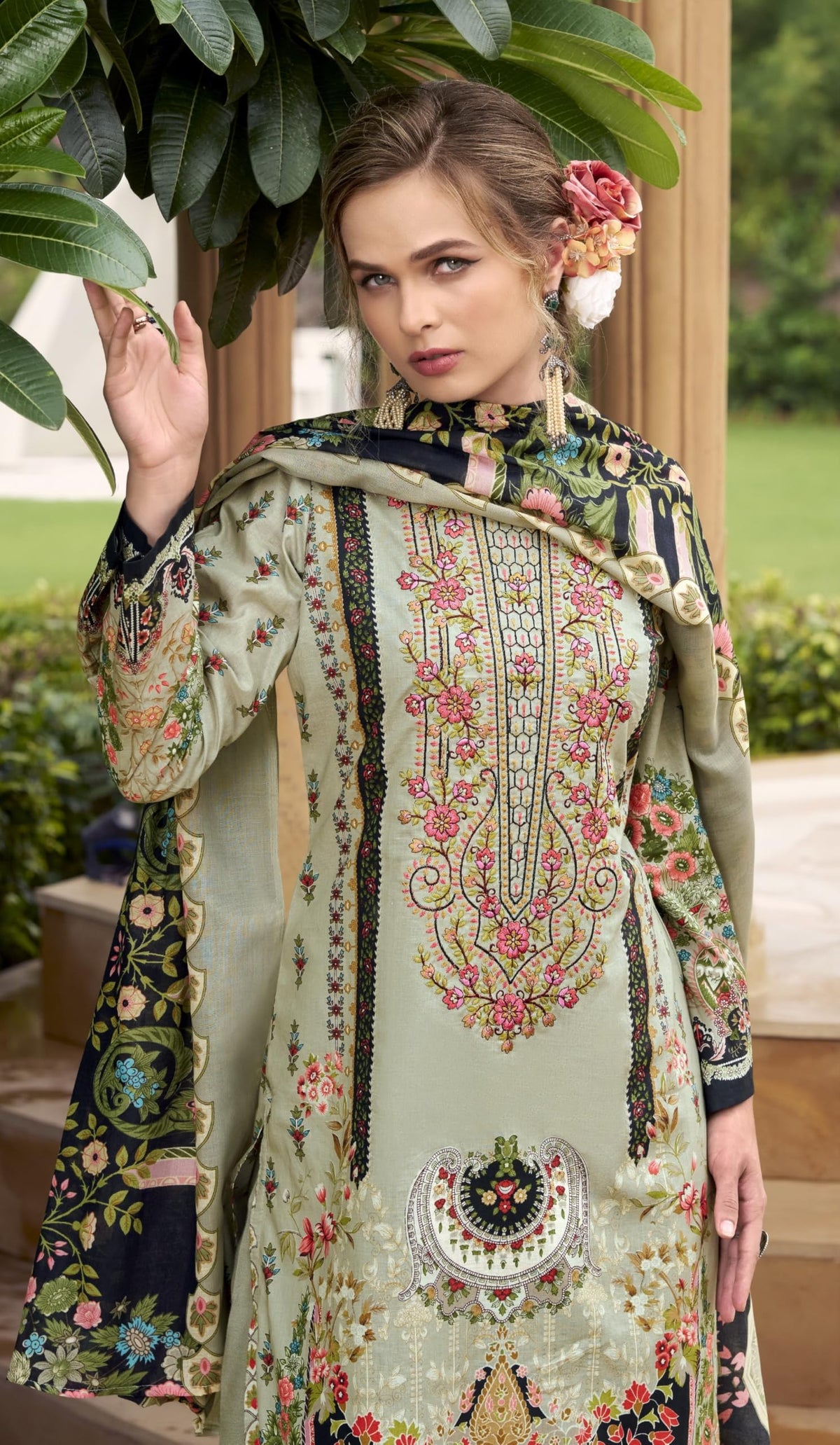 DRAVINAM Trends Women's Unstitched Cotton Suit Dress Material - Pure Cotton Embroidered Digital Top II Cotton Bottoms II Cotton Digital Print Dupatta