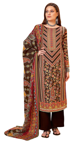 DRAVINAM Trends Women's Unstitched Kashmiri Kaani Print Swaroski work Warm Woollen Pashmina Salwar Suit Dress Material with Pashmina Printed Shawl Dupatta (Free Size_Red)