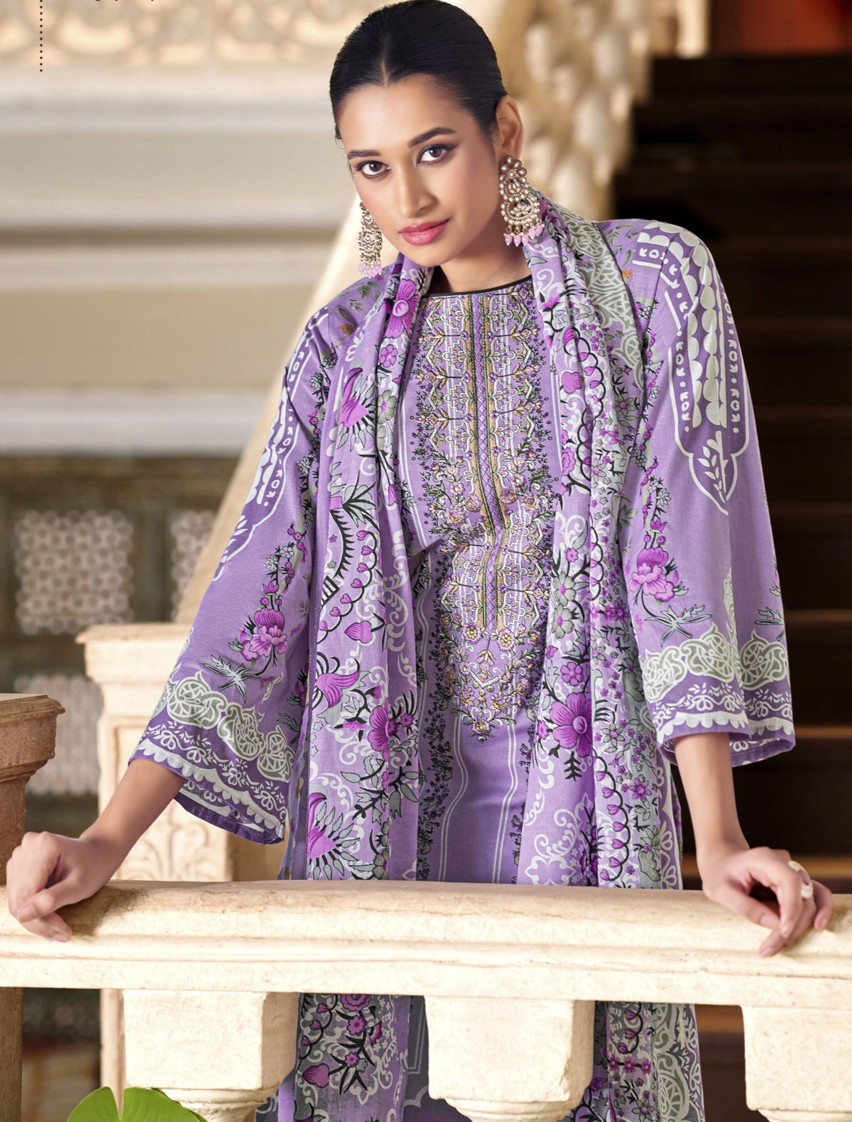 DRAVINAM Trends Women's Unstitched Premium Cambric Cotton Embroidered Suit Material