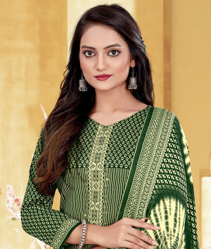 DRAVINAM Trends Women's Unstitched Kaani Print Fancy Work Spun Pashmina Winter wear Dress Material Fabric for Salwar Suit with printed spun pashmina Kashmiri shawl dupatta (Green)