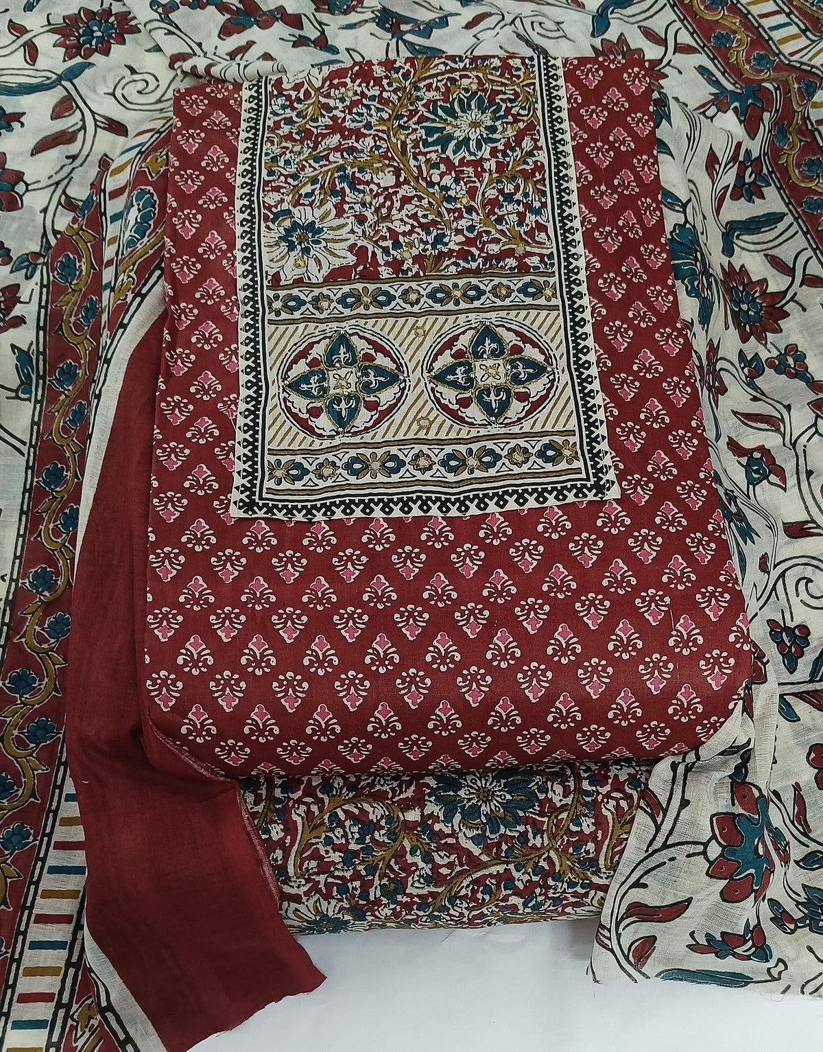 DRAVINAM Trends Women's Ethnic Pure Cotton Jaipuri Printed Unstitched Salwar Suit Dress Material with Dupatta