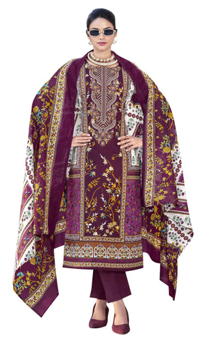 DRAVINAM Trends Women's Pure Lawn Cotton Pakistani Embroidered Suit Dress Material with Unstitched Bottoms and Cotton Dupatta