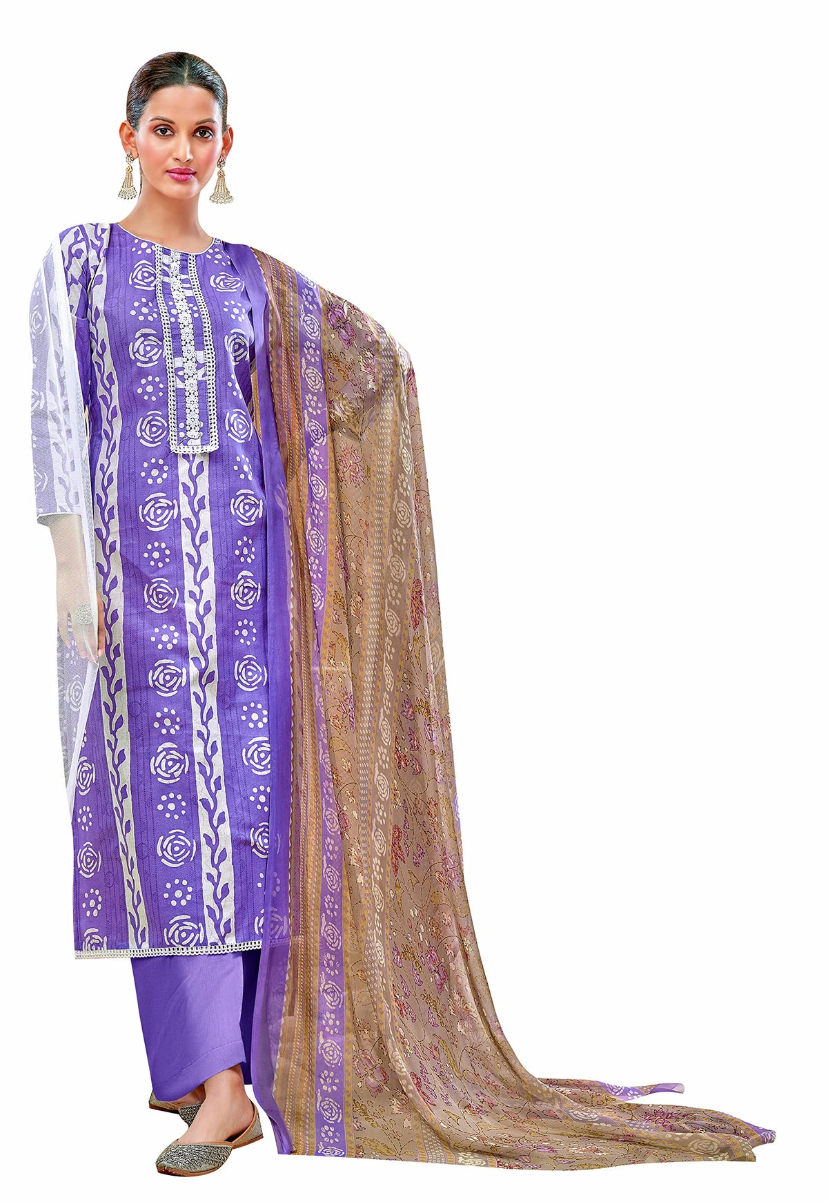 DRAVINAM Trends Women's Cotton Printed Unstitiched Dress Material (purple)