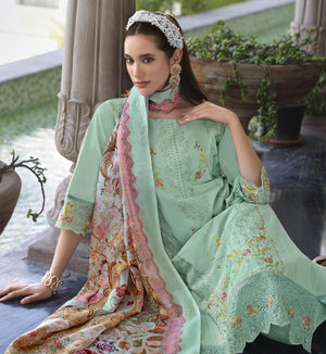 DRAVINAM Trends Women's Unstitched Lawn Cotton Karachi Embroidered Suit Material - Lawn Cotton Heavy Karachi Embroidered Shirt with Heavy Daman Work II Cotton Bottoms II Cotton Digital Printed Dupatta