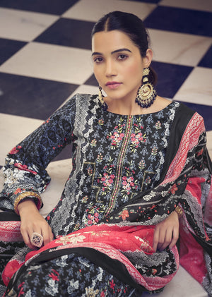 DRAVINAM Trends Unstitched Pakistani Print Embroidered Cotton Suit Dress Materials with Printed Cotton Dupatta