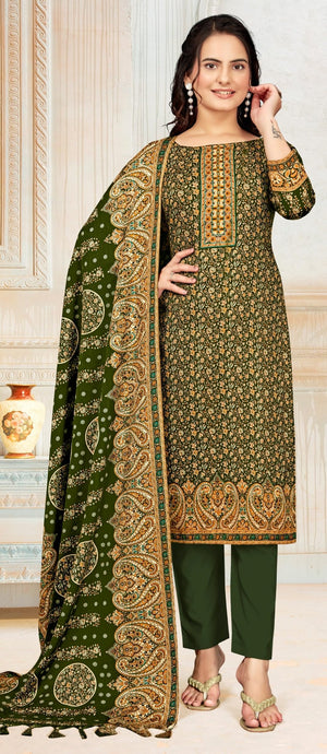 DRAVINAM Trends Women's Unstitched Winter Wear Kaani Digital Printed Heavy Woolen Pashmina Salwar Suit Dress Material with Printed Shawl Dupatta