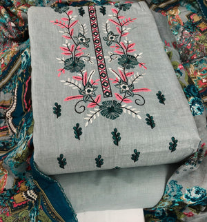DRAVINAM Trends Women's Pure Cotton Unstitched Salwar Suit Dress Material Set | Pakistani Prints with Embroidery I Mulmul Dupatta